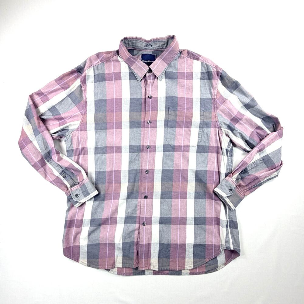 Tommy Bahama Men’s Purple Plaid Long Sleeve Button-Up Shirt Size XL